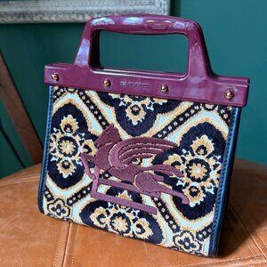 Etro Small Love Trotter Jacquard Tote — Burgundy / Multi